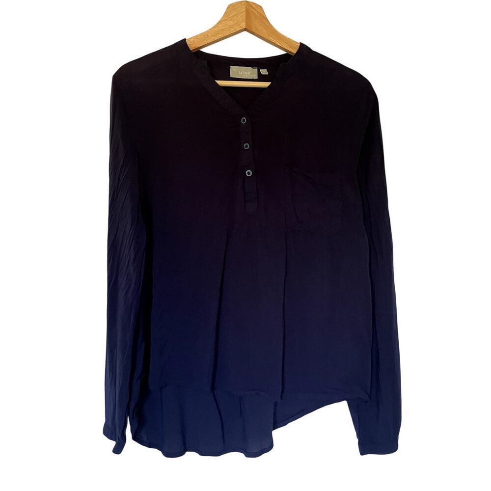 La Strada design by sievers women's size 38 button down navy top business casual